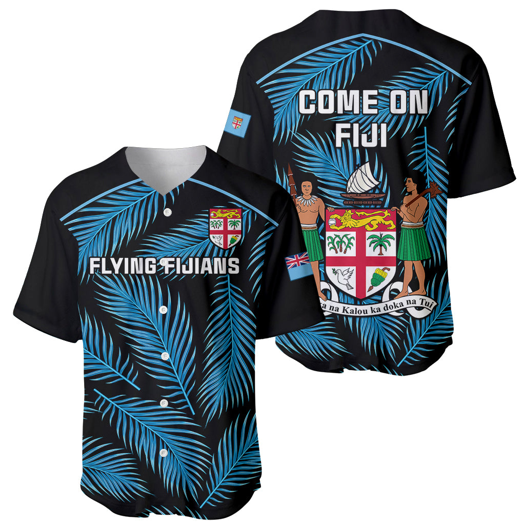Fiji Rugby Baseball Jersey Flying Fijians Blue Palm Tree Version - Wonder Print Shop