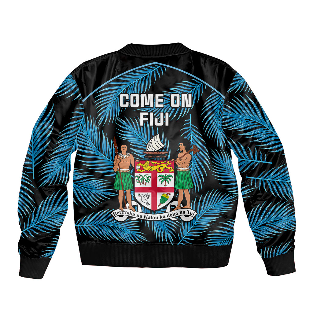 Fiji Rugby Bomber Jacket Flying Fijians Blue Palm Tree Version - Wonder Print Shop