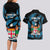 Fiji Rugby Couples Matching Long Sleeve Bodycon Dress and Hawaiian Shirt Flying Fijians Blue Palm Tree Version - Wonder Print Shop