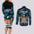 Fiji Rugby Couples Matching Long Sleeve Bodycon Dress and Long Sleeve Button Shirts Flying Fijians Blue Palm Tree Version - Wonder Print Shop