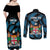 Fiji Rugby Couples Matching Off Shoulder Maxi Dress and Long Sleeve Button Shirts Flying Fijians Blue Palm Tree Version - Wonder Print Shop
