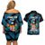 Fiji Rugby Couples Matching Off Shoulder Short Dress and Hawaiian Shirt Flying Fijians Blue Palm Tree Version - Wonder Print Shop