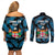 Fiji Rugby Couples Matching Off Shoulder Short Dress and Long Sleeve Button Shirts Flying Fijians Blue Palm Tree Version - Wonder Print Shop