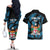 Fiji Rugby Couples Matching Off The Shoulder Long Sleeve Dress and Hawaiian Shirt Flying Fijians Blue Palm Tree Version - Wonder Print Shop