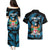 Fiji Rugby Couples Matching Puletasi Dress and Hawaiian Shirt Flying Fijians Blue Palm Tree Version - Wonder Print Shop