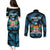 Fiji Rugby Couples Matching Puletasi Dress and Long Sleeve Button Shirts Flying Fijians Blue Palm Tree Version - Wonder Print Shop