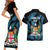 Fiji Rugby Couples Matching Short Sleeve Bodycon Dress and Hawaiian Shirt Flying Fijians Blue Palm Tree Version - Wonder Print Shop