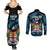 Fiji Rugby Couples Matching Summer Maxi Dress and Long Sleeve Button Shirts Flying Fijians Blue Palm Tree Version - Wonder Print Shop