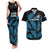 Fiji Rugby Couples Matching Tank Maxi Dress and Hawaiian Shirt Flying Fijians Blue Palm Tree Version - Wonder Print Shop