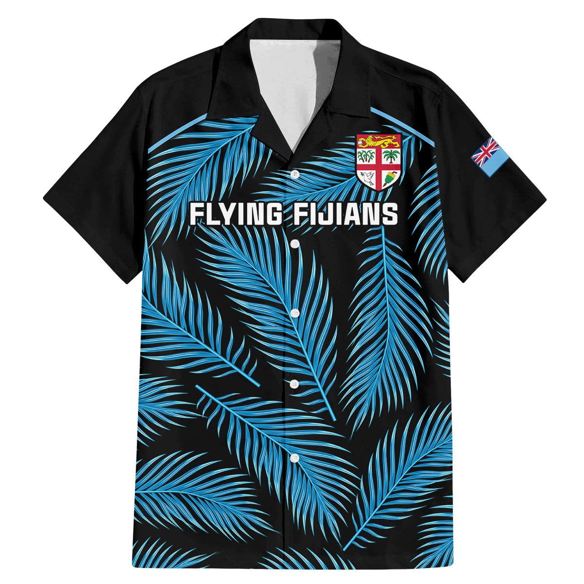 Fiji Rugby Family Matching Mermaid Dress and Hawaiian Shirt Flying Fijians Blue Palm Tree Version - Wonder Print Shop