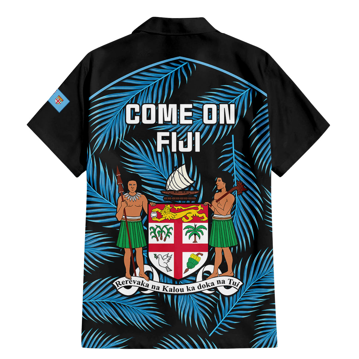 Fiji Rugby Family Matching Mermaid Dress and Hawaiian Shirt Flying Fijians Blue Palm Tree Version - Wonder Print Shop