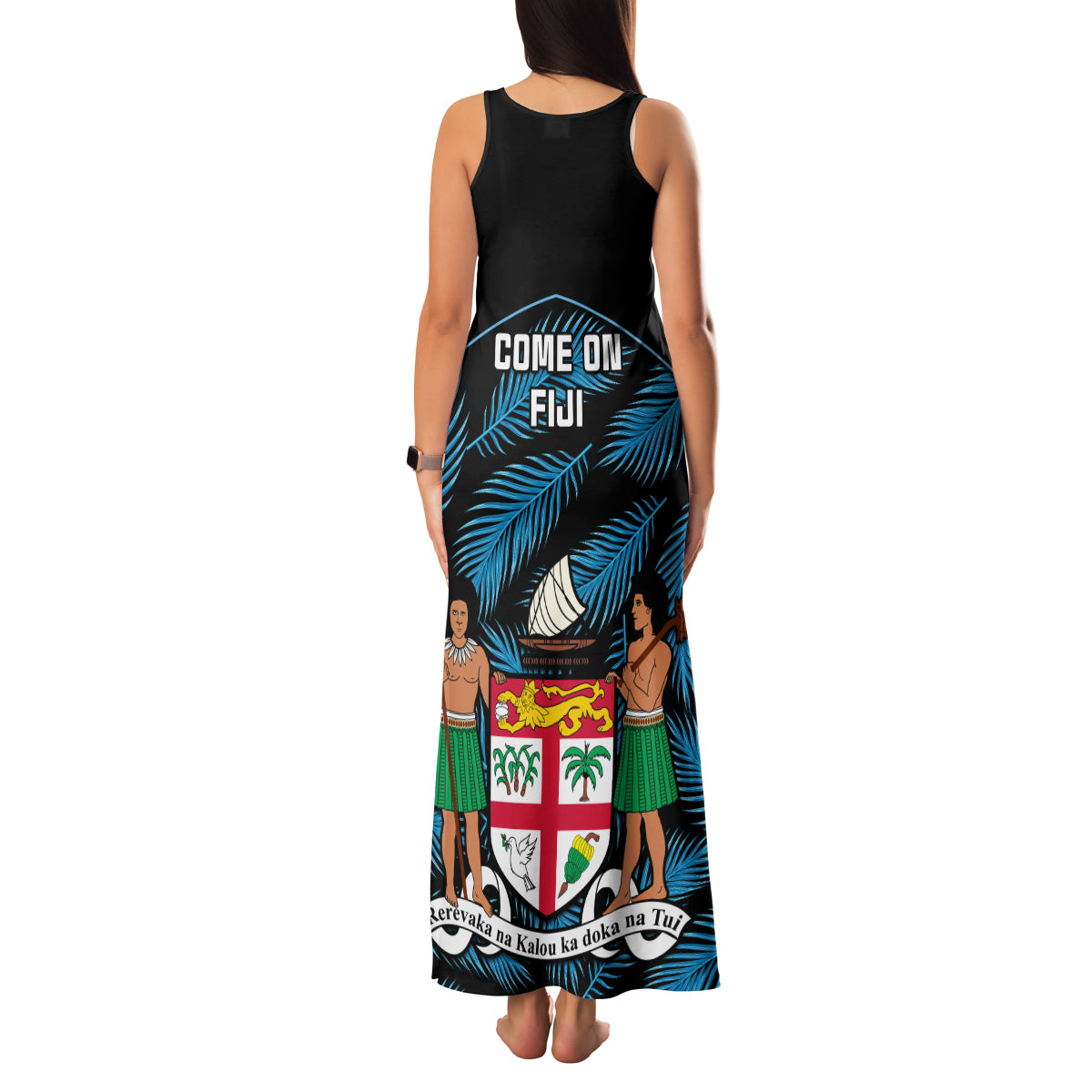 Fiji Rugby Family Matching Tank Maxi Dress and Hawaiian Shirt Flying Fijians Blue Palm Tree Version - Wonder Print Shop