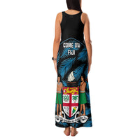 Fiji Rugby Family Matching Tank Maxi Dress and Hawaiian Shirt Flying Fijians Blue Palm Tree Version - Wonder Print Shop