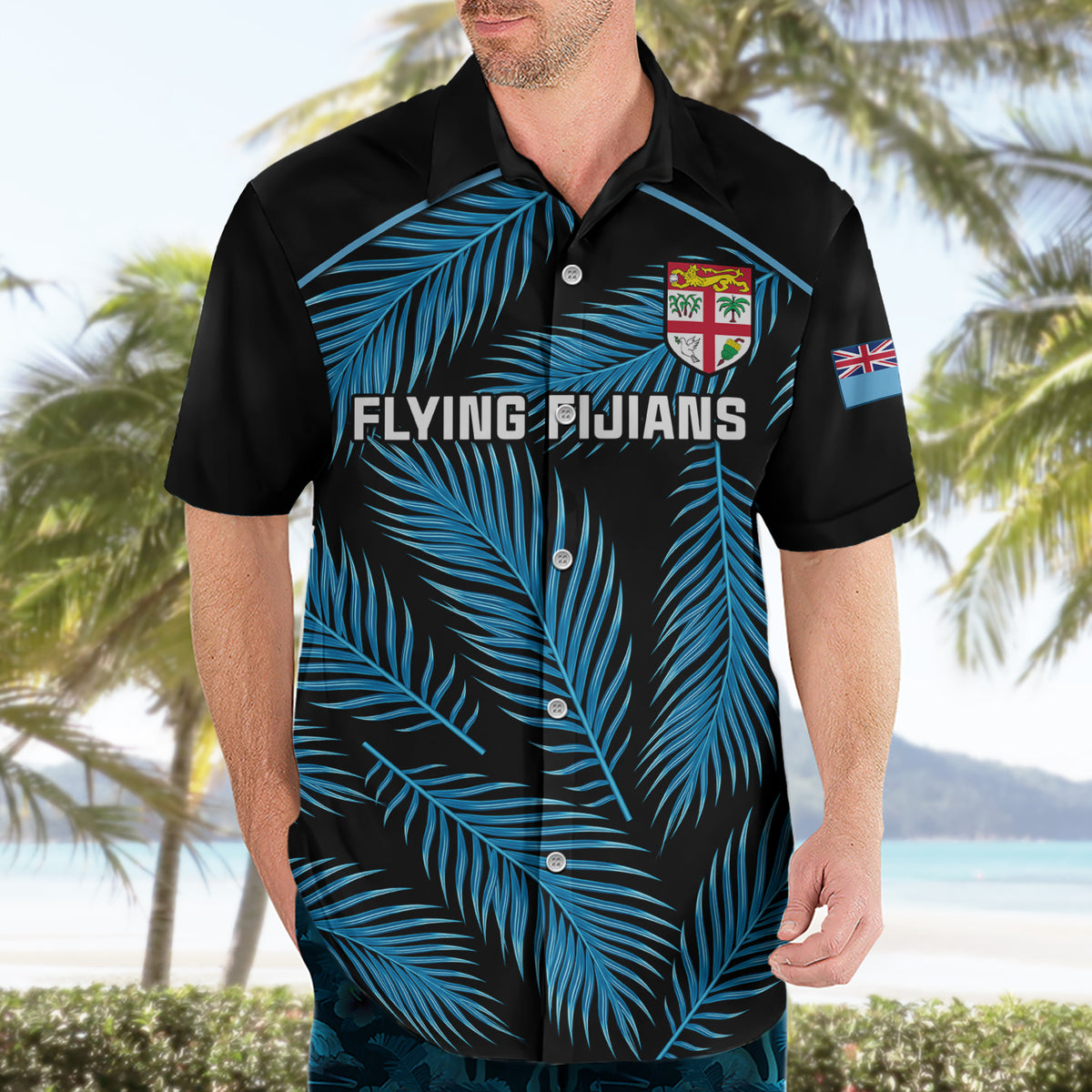 Fiji Rugby Hawaiian Shirt Flying Fijians Blue Palm Tree Version - Wonder Print Shop
