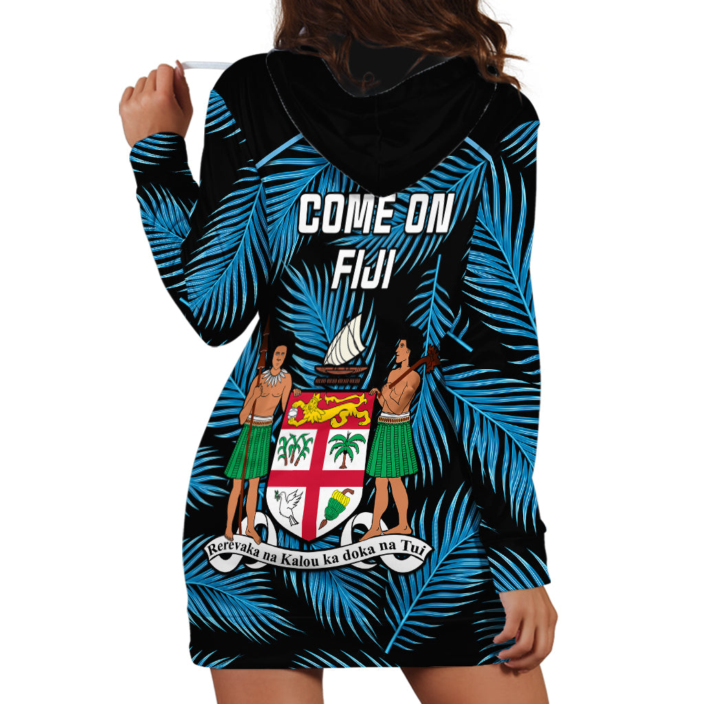 Fiji Rugby Hoodie Dress Flying Fijians Blue Palm Tree Version - Wonder Print Shop