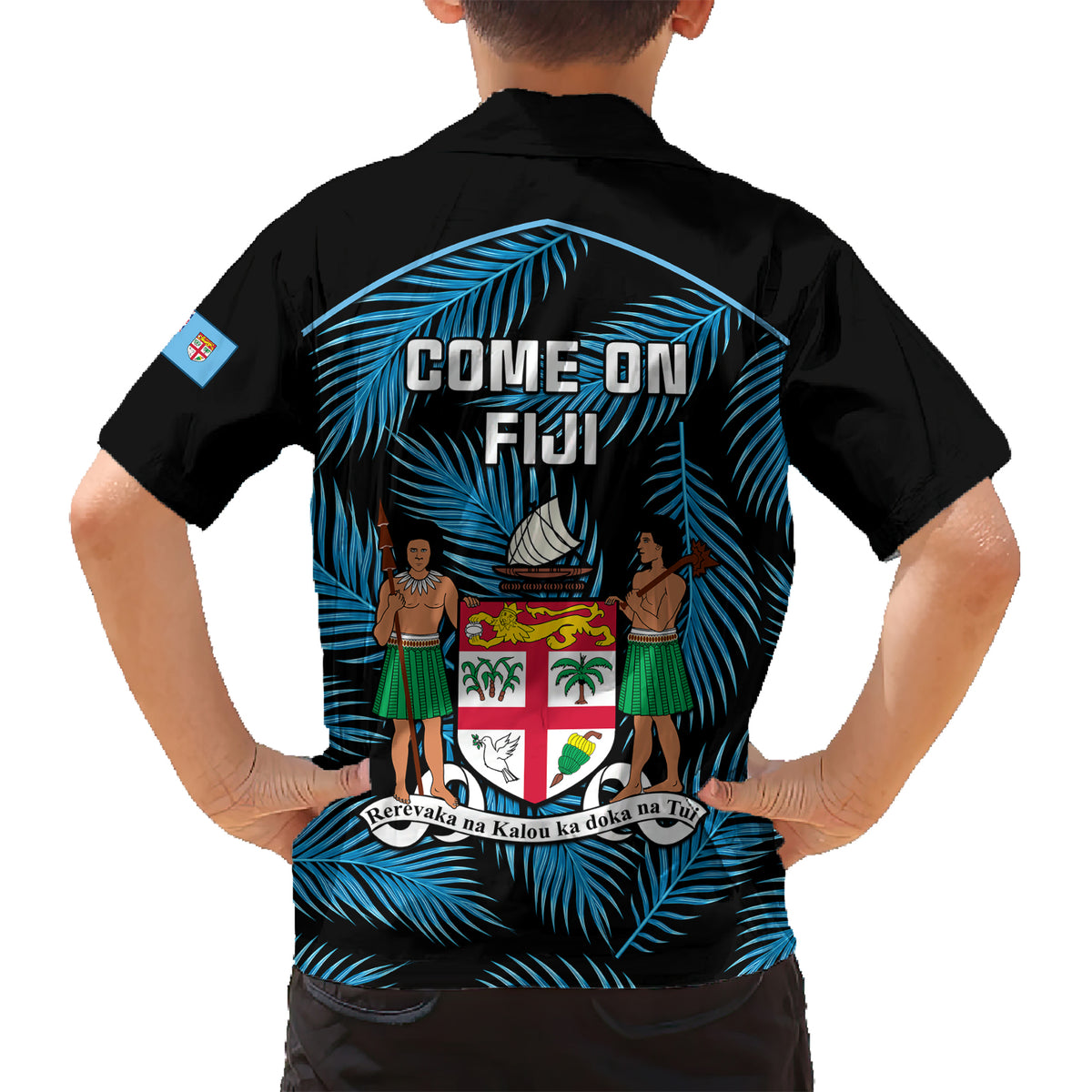 Fiji Rugby Kid Hawaiian Shirt Flying Fijians Blue Palm Tree Version - Wonder Print Shop