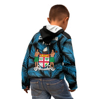 Fiji Rugby Kid Hoodie Flying Fijians Blue Palm Tree Version - Wonder Print Shop