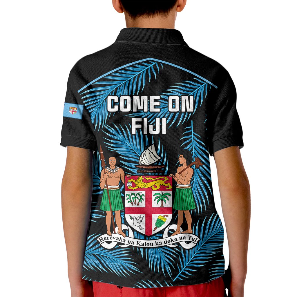 Fiji Rugby Kid Polo Shirt Flying Fijians Blue Palm Tree Version - Wonder Print Shop
