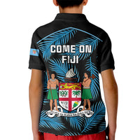 Fiji Rugby Kid Polo Shirt Flying Fijians Blue Palm Tree Version - Wonder Print Shop