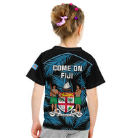 Fiji Rugby Kid T Shirt Flying Fijians Blue Palm Tree Version - Wonder Print Shop