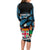 Fiji Rugby Long Sleeve Bodycon Dress Flying Fijians Blue Palm Tree Version - Wonder Print Shop