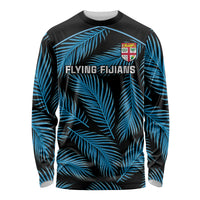 Fiji Rugby Long Sleeve Shirt Flying Fijians Blue Palm Tree Version - Wonder Print Shop