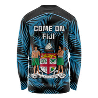 Fiji Rugby Long Sleeve Shirt Flying Fijians Blue Palm Tree Version - Wonder Print Shop