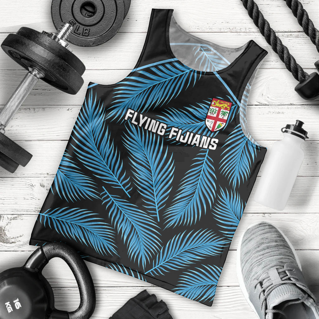 Fiji Rugby Men Tank Top Flying Fijians Blue Palm Tree Version - Wonder Print Shop