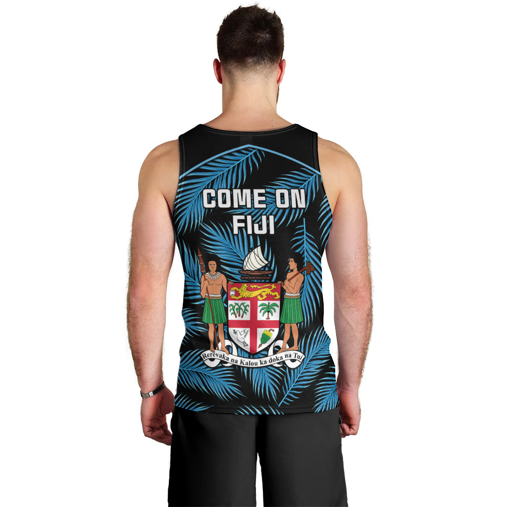 Fiji Rugby Men Tank Top Flying Fijians Blue Palm Tree Version - Wonder Print Shop