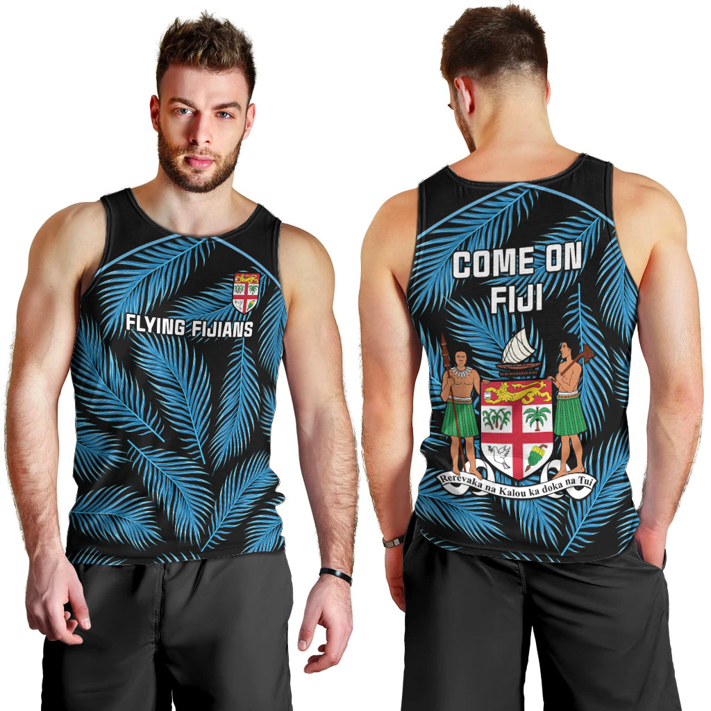 Fiji Rugby Men Tank Top Flying Fijians Blue Palm Tree Version - Wonder Print Shop
