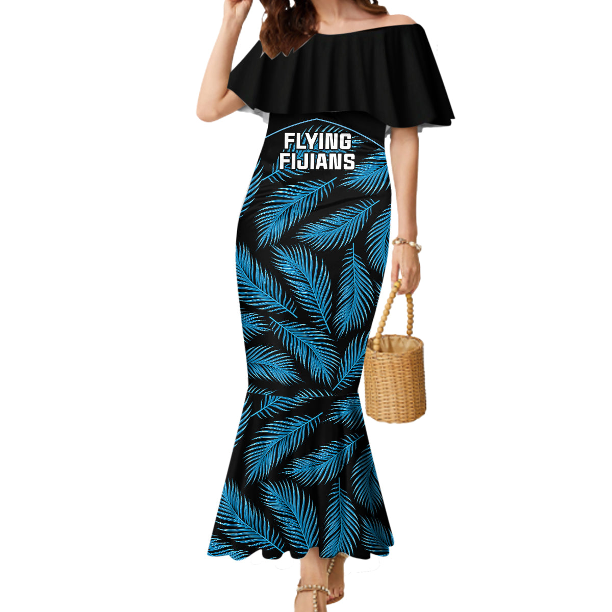 Fiji Rugby Mermaid Dress Flying Fijians Blue Palm Tree Version - Wonder Print Shop