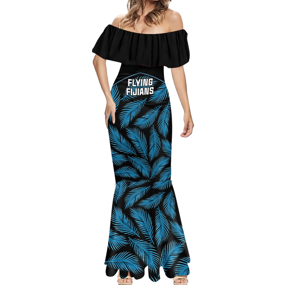 Fiji Rugby Mermaid Dress Flying Fijians Blue Palm Tree Version - Wonder Print Shop