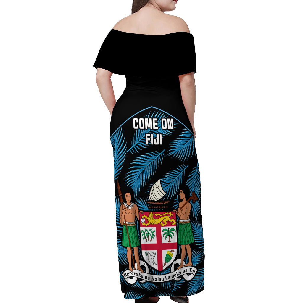 Fiji Rugby Off Shoulder Maxi Dress Flying Fijians Blue Palm Tree Version - Wonder Print Shop