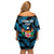 Fiji Rugby Off Shoulder Short Dress Flying Fijians Blue Palm Tree Version - Wonder Print Shop