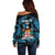 Fiji Rugby Off Shoulder Sweater Flying Fijians Blue Palm Tree Version - Wonder Print Shop