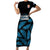 Fiji Rugby Short Sleeve Bodycon Dress Flying Fijians Blue Palm Tree Version - Wonder Print Shop