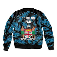 Fiji Rugby Sleeve Zip Bomber Jacket Flying Fijians Blue Palm Tree Version - Wonder Print Shop