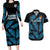 Custom Fiji Rugby Couples Matching Long Sleeve Bodycon Dress and Hawaiian Shirt Flying Fijians Blue Palm Tree Version - Wonder Print Shop