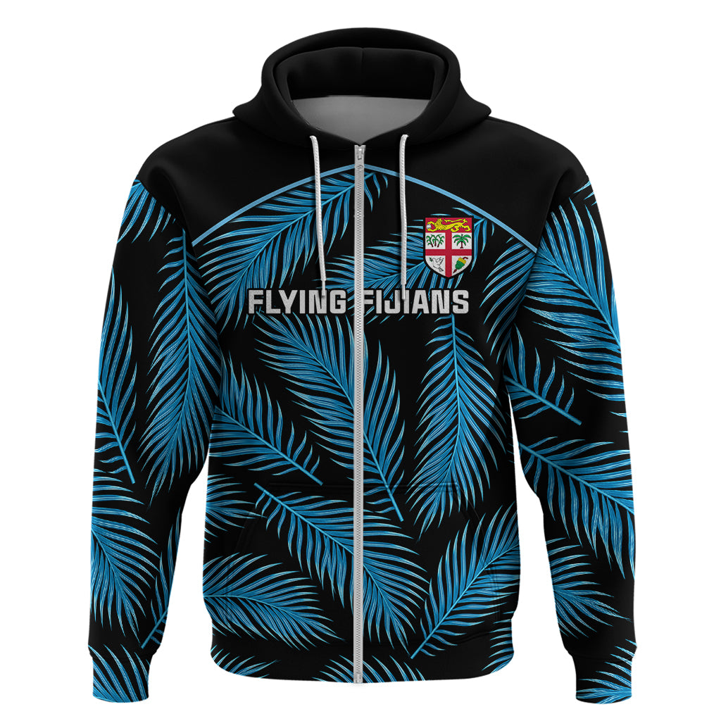 Custom Fiji Rugby Hoodie Flying Fijians Blue Palm Tree Version - Wonder Print Shop