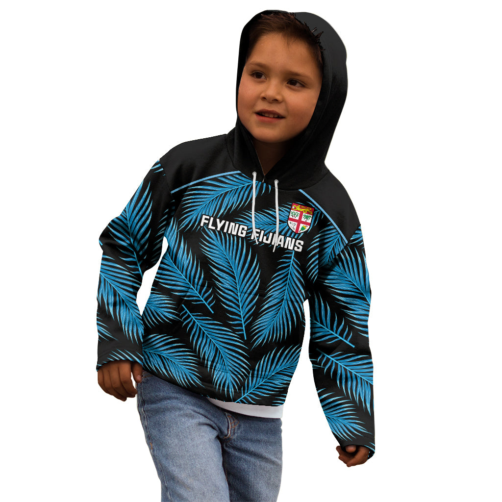 Custom Fiji Rugby Kid Hoodie Flying Fijians Blue Palm Tree Version - Wonder Print Shop