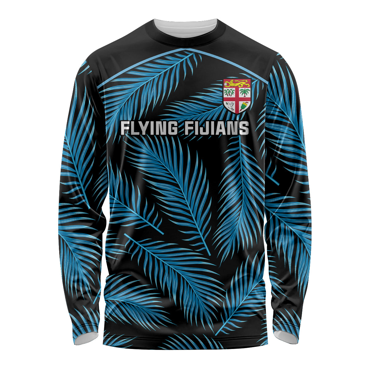 Custom Fiji Rugby Long Sleeve Shirt Flying Fijians Blue Palm Tree Version - Wonder Print Shop
