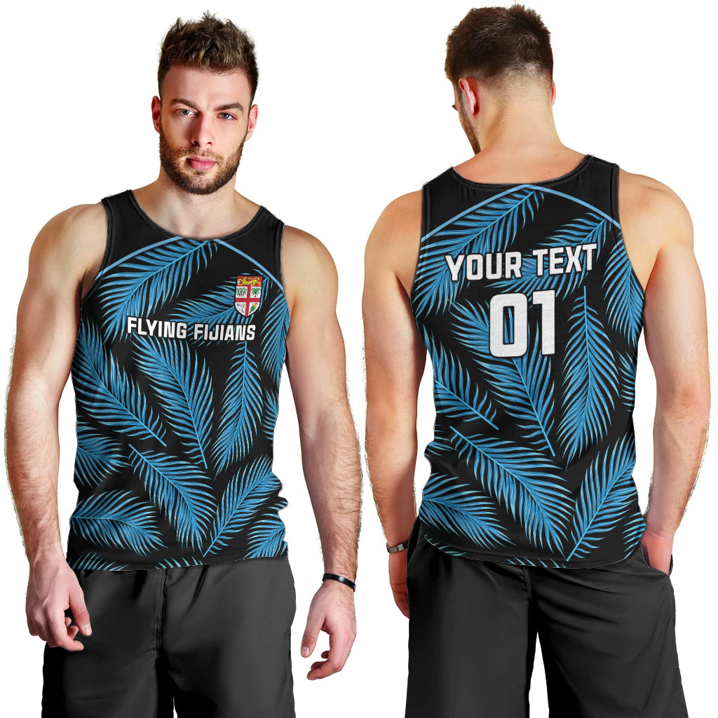 Custom Fiji Rugby Men Tank Top Flying Fijians Blue Palm Tree Version - Wonder Print Shop
