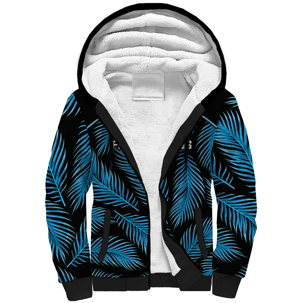 Custom Fiji Rugby Sherpa Hoodie Flying Fijians Blue Palm Tree Version - Wonder Print Shop