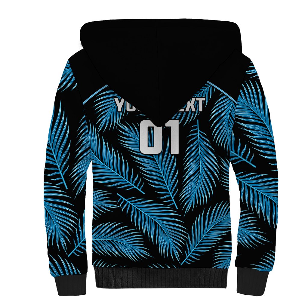 Custom Fiji Rugby Sherpa Hoodie Flying Fijians Blue Palm Tree Version - Wonder Print Shop