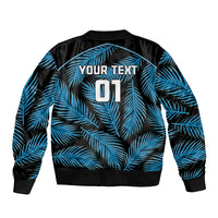 Custom Fiji Rugby Sleeve Zip Bomber Jacket Flying Fijians Blue Palm Tree Version - Wonder Print Shop