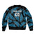Custom Fiji Rugby Sleeve Zip Bomber Jacket Flying Fijians Blue Palm Tree Version - Wonder Print Shop
