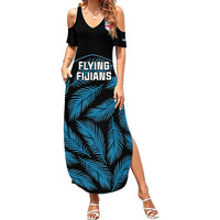 Custom Fiji Rugby Summer Maxi Dress Flying Fijians Blue Palm Tree Version - Wonder Print Shop