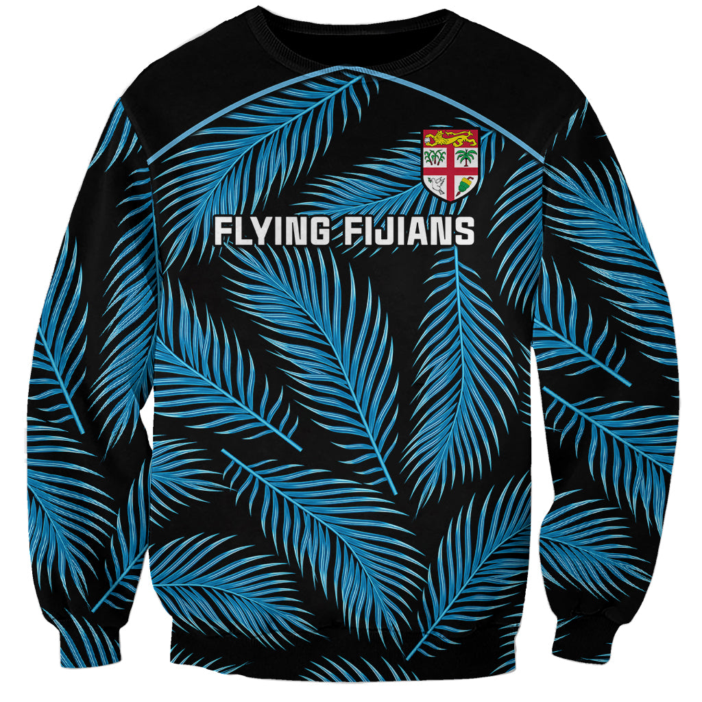Custom Fiji Rugby Sweatshirt Flying Fijians Blue Palm Tree Version - Wonder Print Shop