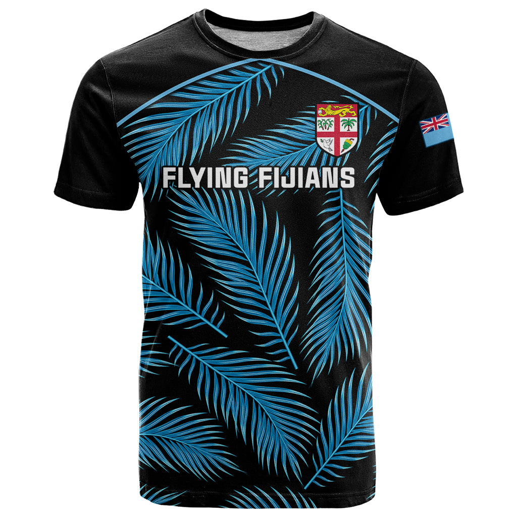 Custom Fiji Rugby T Shirt Flying Fijians Blue Palm Tree Version - Wonder Print Shop
