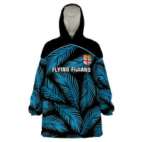 Custom Fiji Rugby Wearable Blanket Hoodie Flying Fijians Blue Palm Tree Version - Wonder Print Shop